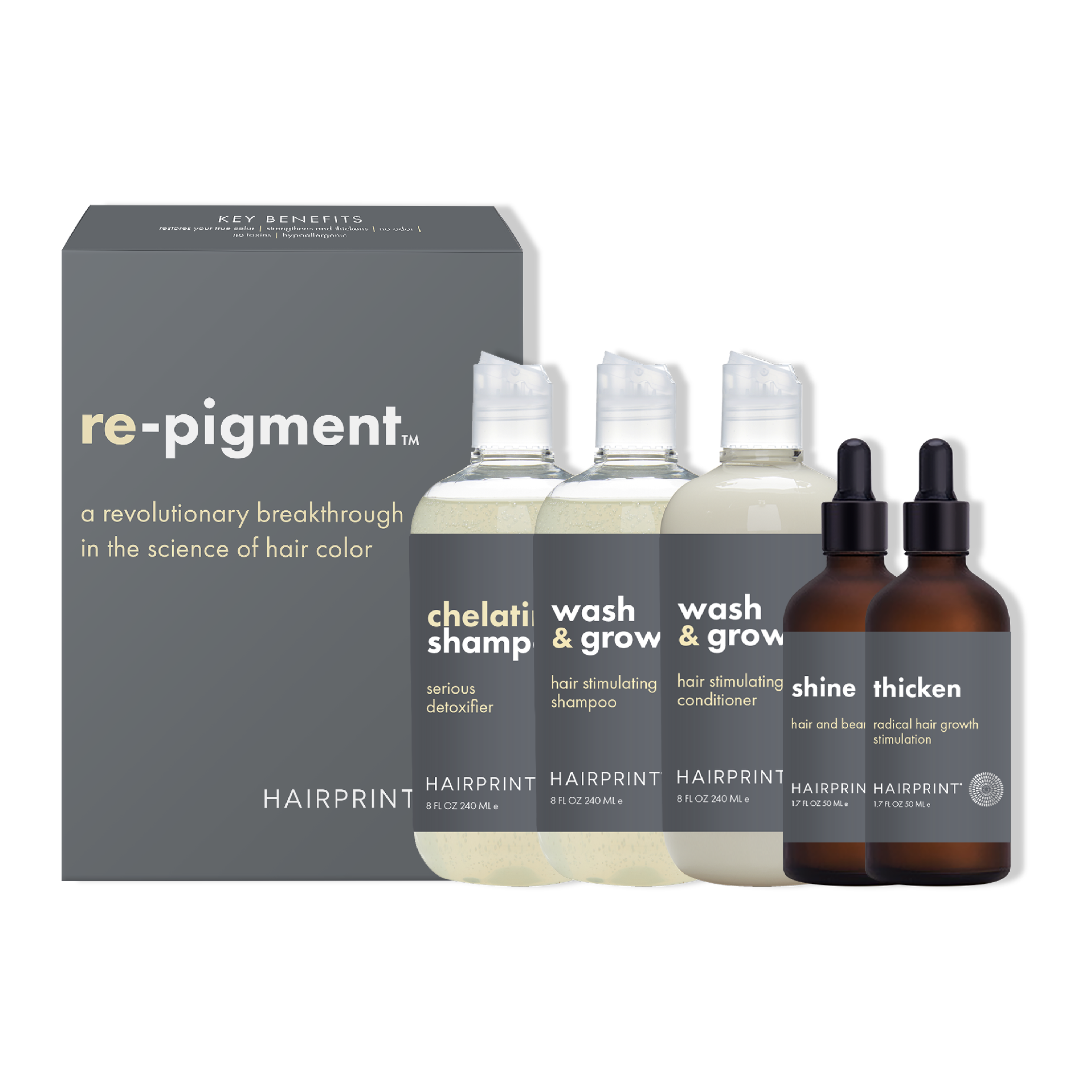 Complete Set (Thicken + Shine + Wash & Grow Set, Chelating, Re-Pigment)